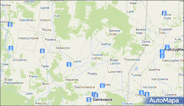 mapa Kolonia Lipnik gmina Siemkowice, Kolonia Lipnik gmina Siemkowice na mapie Targeo