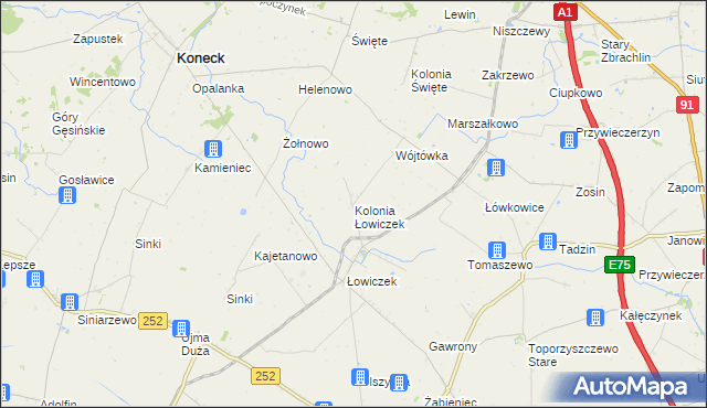 mapa Kolonia Łowiczek, Kolonia Łowiczek na mapie Targeo