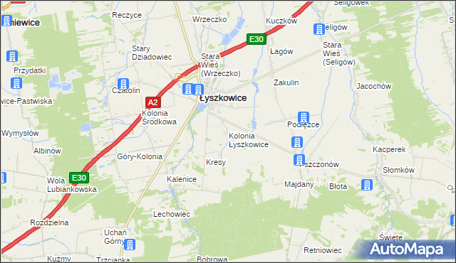 mapa Kolonia Łyszkowice, Kolonia Łyszkowice na mapie Targeo