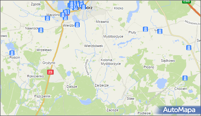 mapa Kolonia Myśliborzyce, Kolonia Myśliborzyce na mapie Targeo