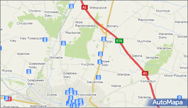 mapa Kolonia Sójki, Kolonia Sójki na mapie Targeo