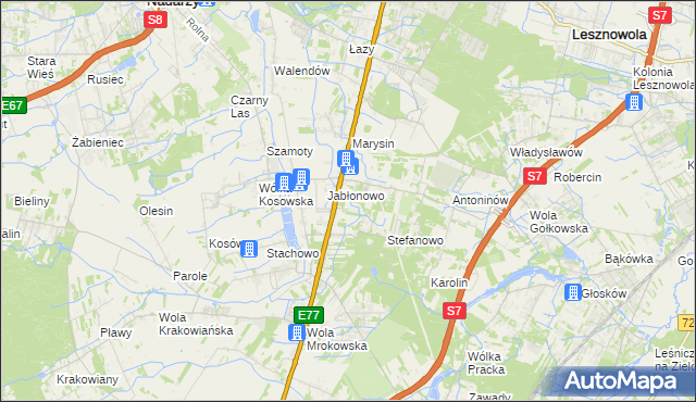 mapa Kolonia Warszawska gmina Lesznowola, Kolonia Warszawska gmina Lesznowola na mapie Targeo