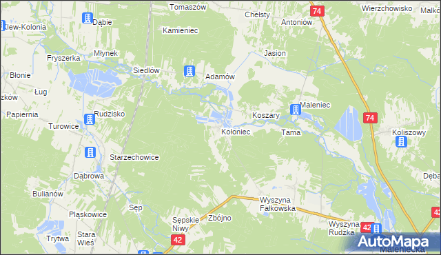 mapa Kołoniec, Kołoniec na mapie Targeo