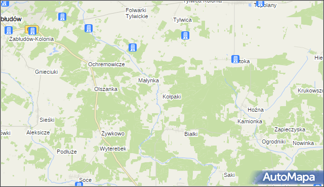 mapa Kołpaki gmina Zabłudów, Kołpaki gmina Zabłudów na mapie Targeo