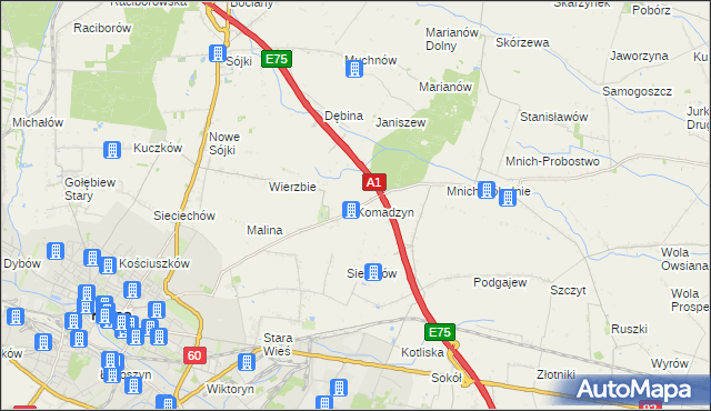 mapa Komadzyn, Komadzyn na mapie Targeo