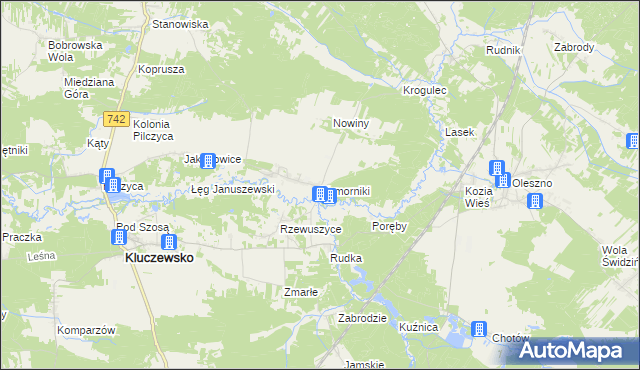 mapa Komorniki gmina Kluczewsko, Komorniki gmina Kluczewsko na mapie Targeo