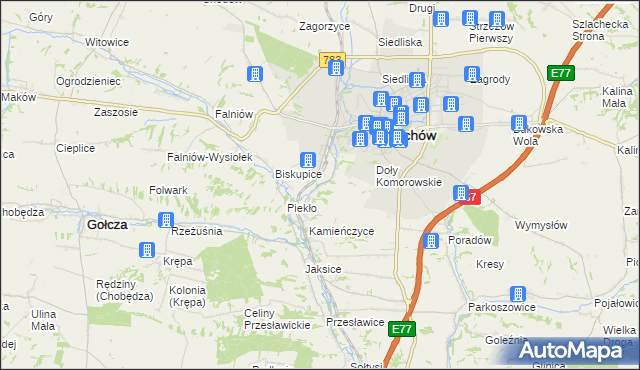 mapa Komorów gmina Miechów, Komorów gmina Miechów na mapie Targeo