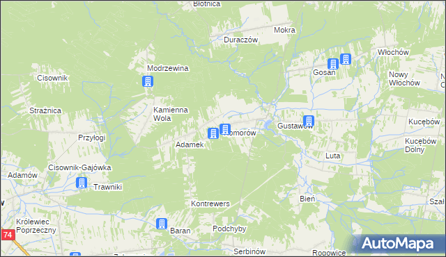 mapa Komorów gmina Stąporków, Komorów gmina Stąporków na mapie Targeo