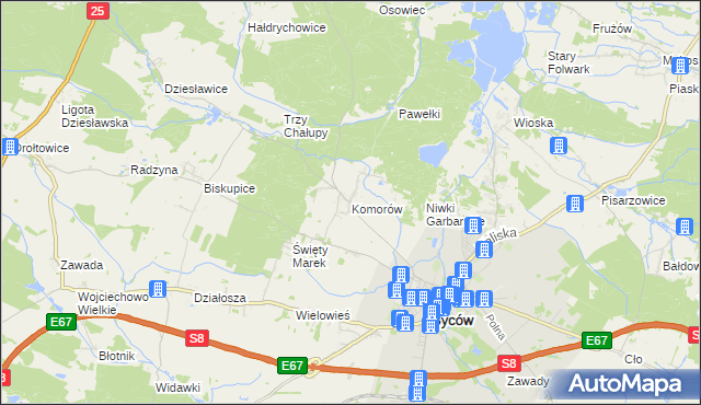 mapa Komorów gmina Syców, Komorów gmina Syców na mapie Targeo