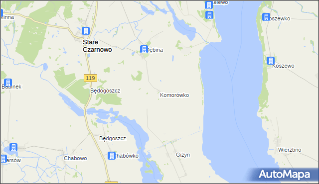 mapa Komorówko gmina Stare Czarnowo, Komorówko gmina Stare Czarnowo na mapie Targeo