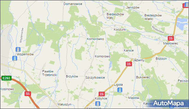 mapa Komorowo gmina Trzebnica, Komorowo gmina Trzebnica na mapie Targeo