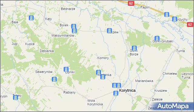 mapa Komory gmina Korytnica, Komory gmina Korytnica na mapie Targeo