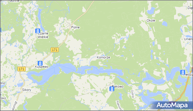 mapa Komorze gmina Borne Sulinowo, Komorze gmina Borne Sulinowo na mapie Targeo