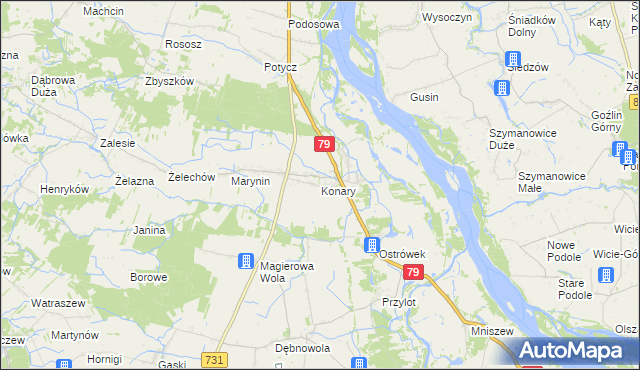 mapa Konary gmina Warka, Konary gmina Warka na mapie Targeo