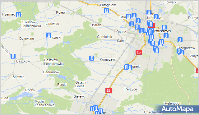 mapa Konarzew gmina Zduny, Konarzew gmina Zduny na mapie Targeo