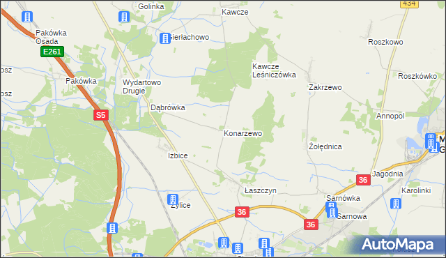 mapa Konarzewo gmina Rawicz, Konarzewo gmina Rawicz na mapie Targeo