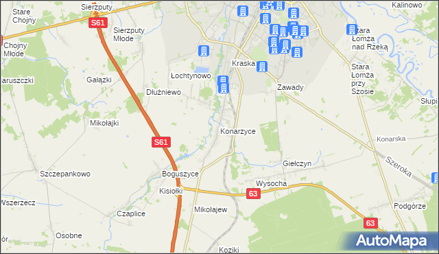 mapa Konarzyce gmina Łomża, Konarzyce gmina Łomża na mapie Targeo