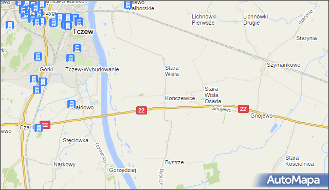 mapa Kończewice gmina Miłoradz, Kończewice gmina Miłoradz na mapie Targeo