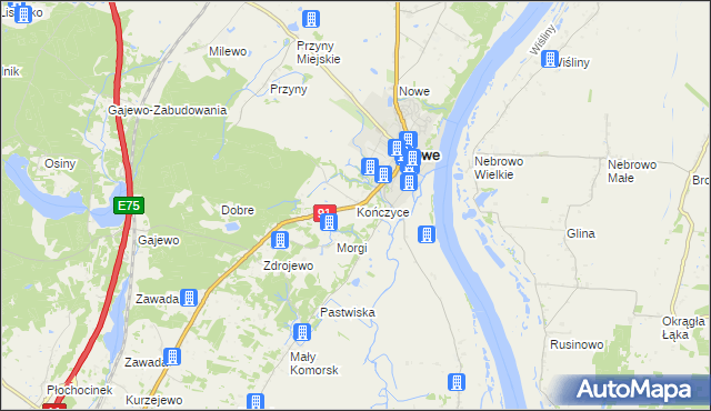 mapa Kończyce gmina Nowe, Kończyce gmina Nowe na mapie Targeo