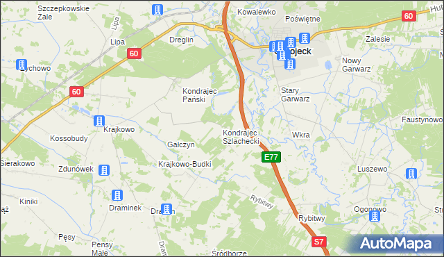 mapa Kondrajec Szlachecki, Kondrajec Szlachecki na mapie Targeo
