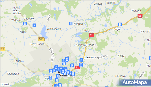 mapa Koniewo-Osada, Koniewo-Osada na mapie Targeo