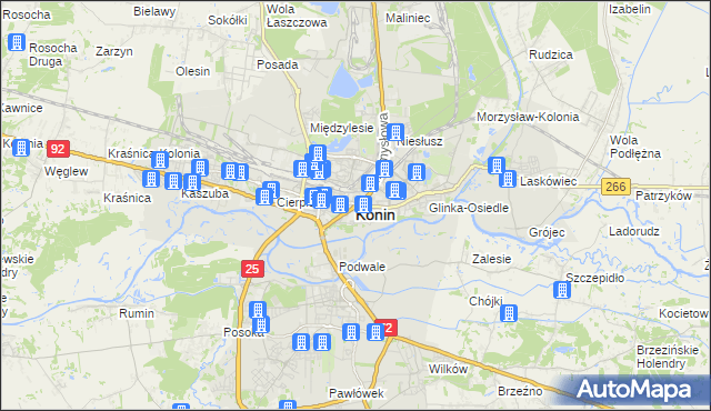 mapa Konina, Konin na mapie Targeo