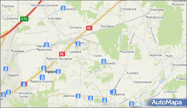 mapa Konin gmina Rędziny, Konin gmina Rędziny na mapie Targeo