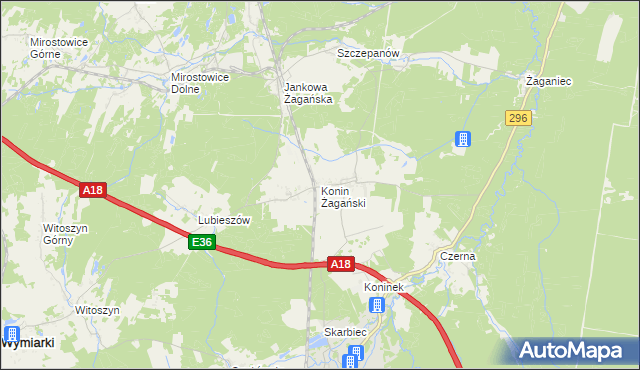 mapa Konin Żagański, Konin Żagański na mapie Targeo