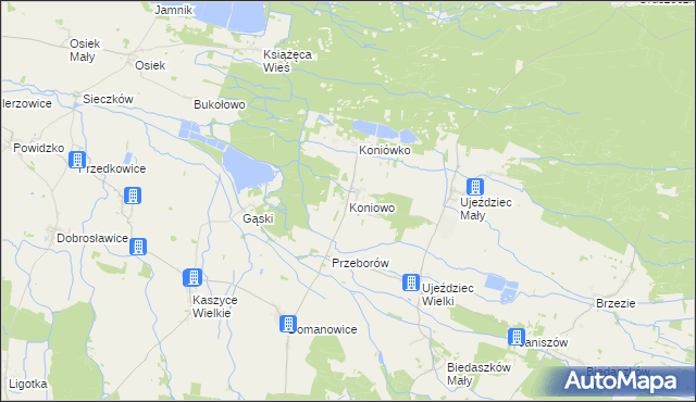 mapa Koniowo gmina Trzebnica, Koniowo gmina Trzebnica na mapie Targeo