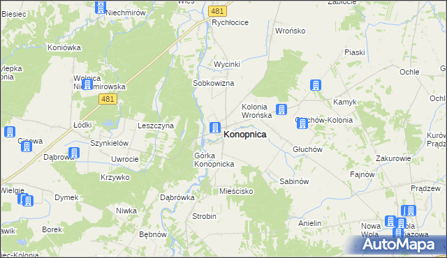 mapa Konopnica powiat wieluński, Konopnica powiat wieluński na mapie Targeo