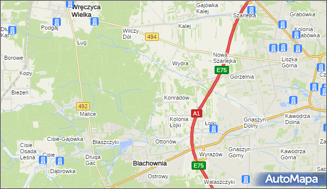 mapa Konradów gmina Blachownia, Konradów gmina Blachownia na mapie Targeo