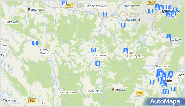 mapa Konradów gmina Lądek-Zdrój, Konradów gmina Lądek-Zdrój na mapie Targeo