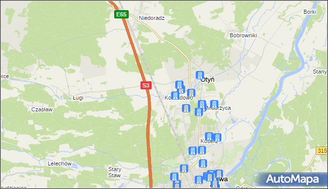 mapa Konradowo gmina Otyń, Konradowo gmina Otyń na mapie Targeo