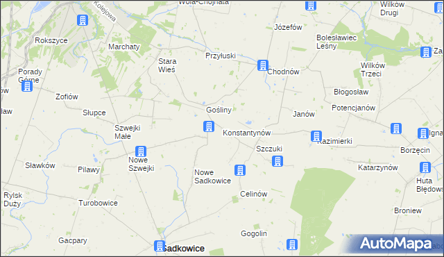 mapa Konstantynów gmina Biała Rawska, Konstantynów gmina Biała Rawska na mapie Targeo