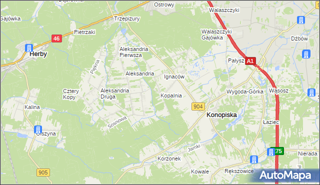 mapa Kopalnia gmina Konopiska, Kopalnia gmina Konopiska na mapie Targeo