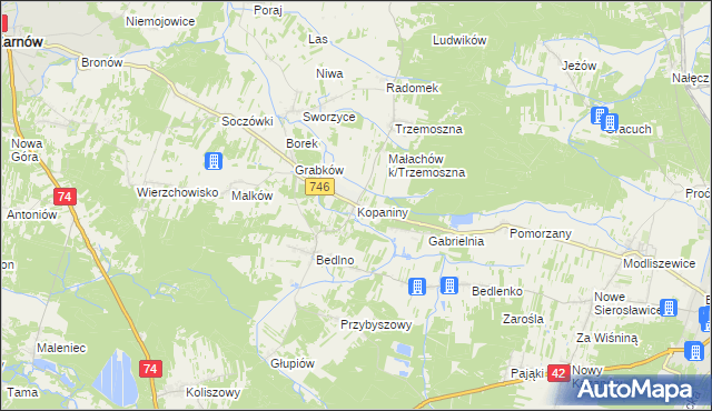 mapa Kopaniny gmina Końskie, Kopaniny gmina Końskie na mapie Targeo