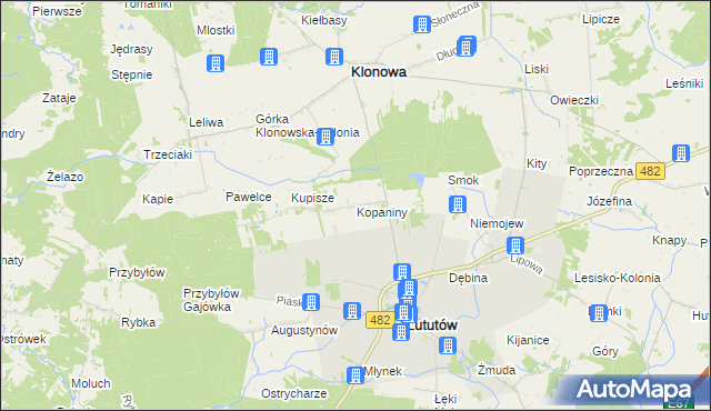 mapa Kopaniny gmina Lututów, Kopaniny gmina Lututów na mapie Targeo