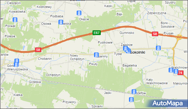 mapa Kopaniny gmina Sokolniki, Kopaniny gmina Sokolniki na mapie Targeo