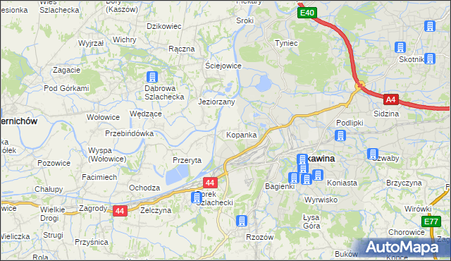 mapa Kopanka gmina Skawina, Kopanka gmina Skawina na mapie Targeo