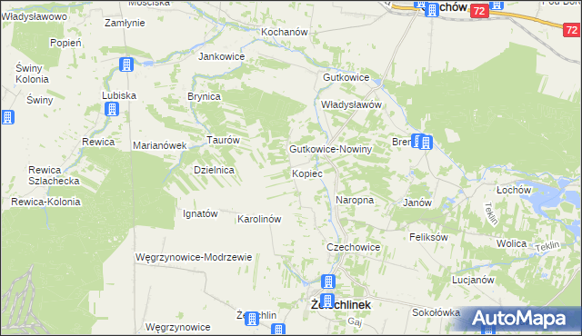 mapa Kopiec gmina Żelechlinek, Kopiec gmina Żelechlinek na mapie Targeo