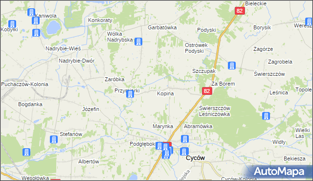 mapa Kopina gmina Cyców, Kopina gmina Cyców na mapie Targeo