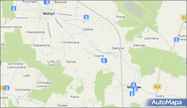 mapa Kopina gmina Milanów, Kopina gmina Milanów na mapie Targeo