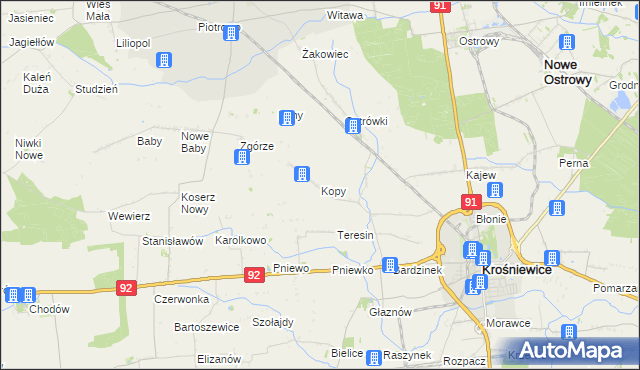 mapa Kopy gmina Krośniewice, Kopy gmina Krośniewice na mapie Targeo