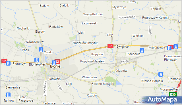 mapa Kopytów gmina Błonie, Kopytów gmina Błonie na mapie Targeo