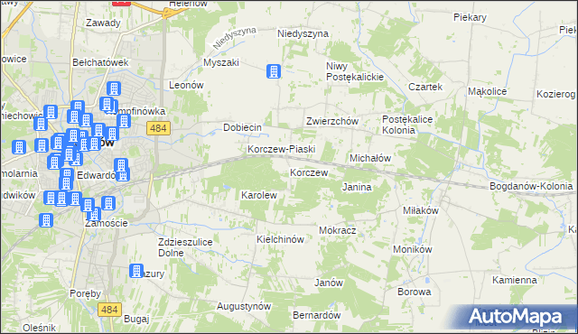 mapa Korczew gmina Bełchatów, Korczew gmina Bełchatów na mapie Targeo