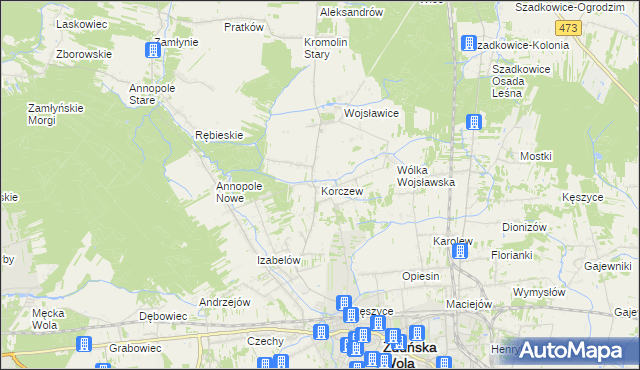 mapa Korczew gmina Zduńska Wola, Korczew gmina Zduńska Wola na mapie Targeo