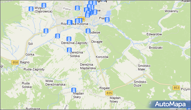 mapa Korczów, Korczów na mapie Targeo