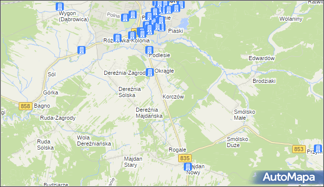 mapa Korczów, Korczów na mapie Targeo