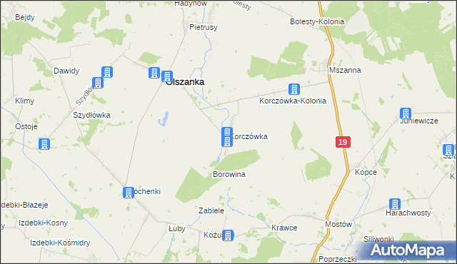 mapa Korczówka gmina Olszanka, Korczówka gmina Olszanka na mapie Targeo