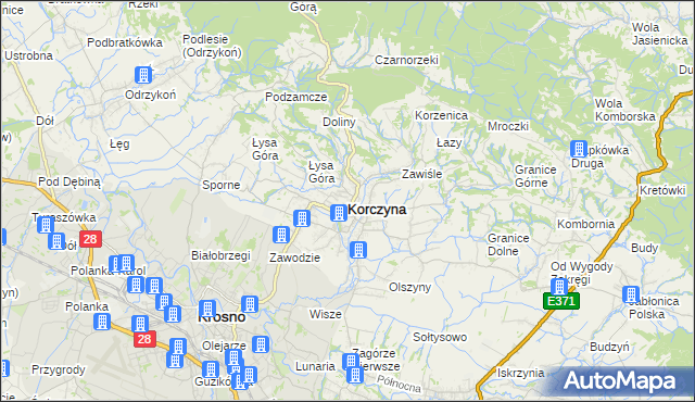 mapa Korczyna powiat krośnieński, Korczyna powiat krośnieński na mapie Targeo